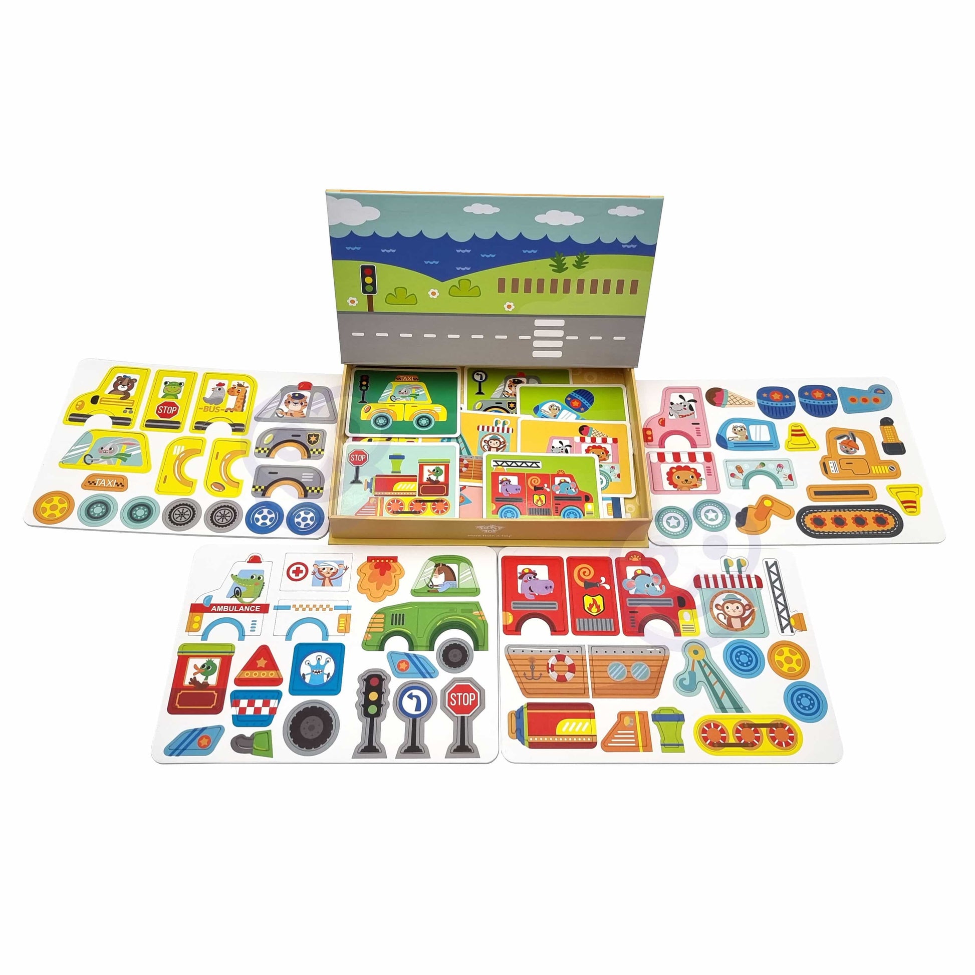 Tooky Toy Montessori Magnetinė Transporto Dėlionė – 80 Dalių Rinkinys Žaislai Dėlionės