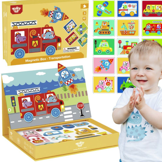 Tooky Toy Montessori Magnetinė Transporto Dėlionė – 80 Dalių Rinkinys Žaislai Dėlionės