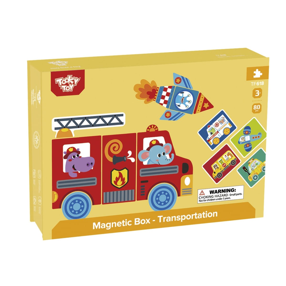 Tooky Toy Montessori Magnetinė Transporto Dėlionė – 80 Dalių Rinkinys Žaislai Dėlionės
