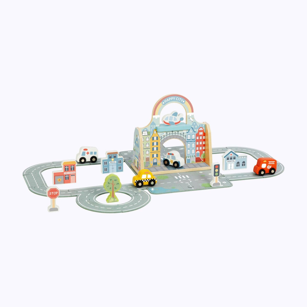 Tooky Toy nešiojamas medinis miesto rinkinys su krepšiu – nuotrauka 2
