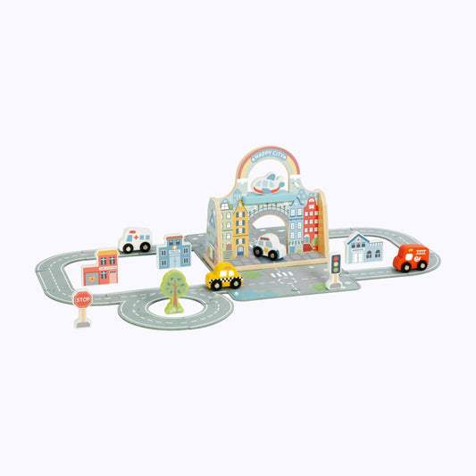 Tooky Toy nešiojamas medinis miesto rinkinys su krepšiu – nuotrauka 2
