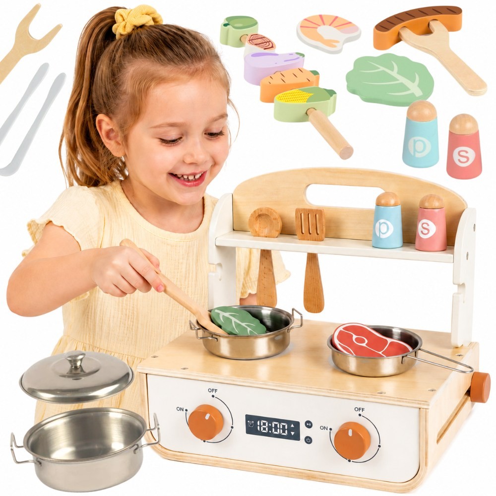 Tooky Toy Medinė Virtuvėlė Su Griliumi Ir Priedais