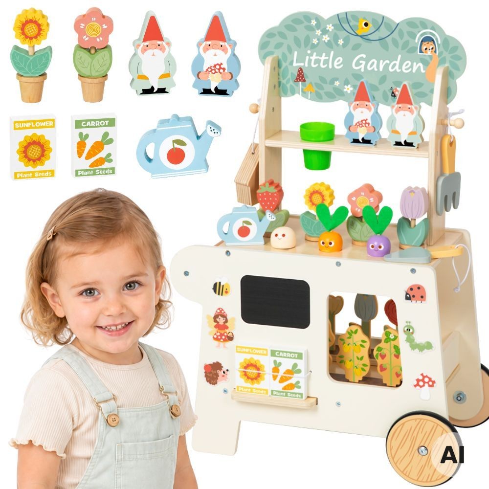 Tooky Toy medinis sodo vežimėlis–parduotuvėlė – nuotrauka 1