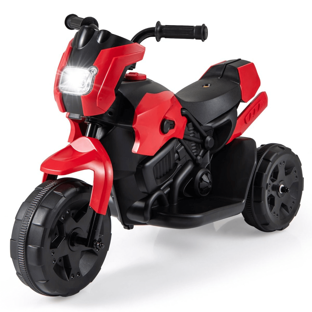 Triratis Vaikiškas Elektrinis Motociklas Su LED Žibintu 6 V, Raudonas Elektriniai Automobiliai