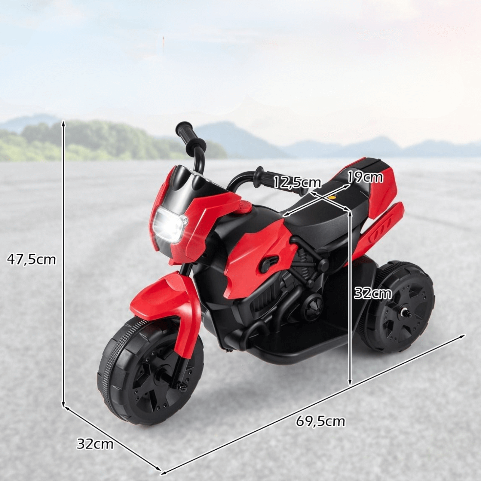 Triratis Vaikiškas Elektrinis Motociklas Su LED Žibintu 6 V, Raudonas Elektriniai Automobiliai