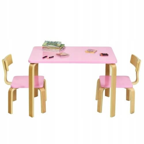 Tvirtas Vaikiškų Baldų Komplektas Stalas + 2 kėdės Rožinė Staliukai Kėdutės