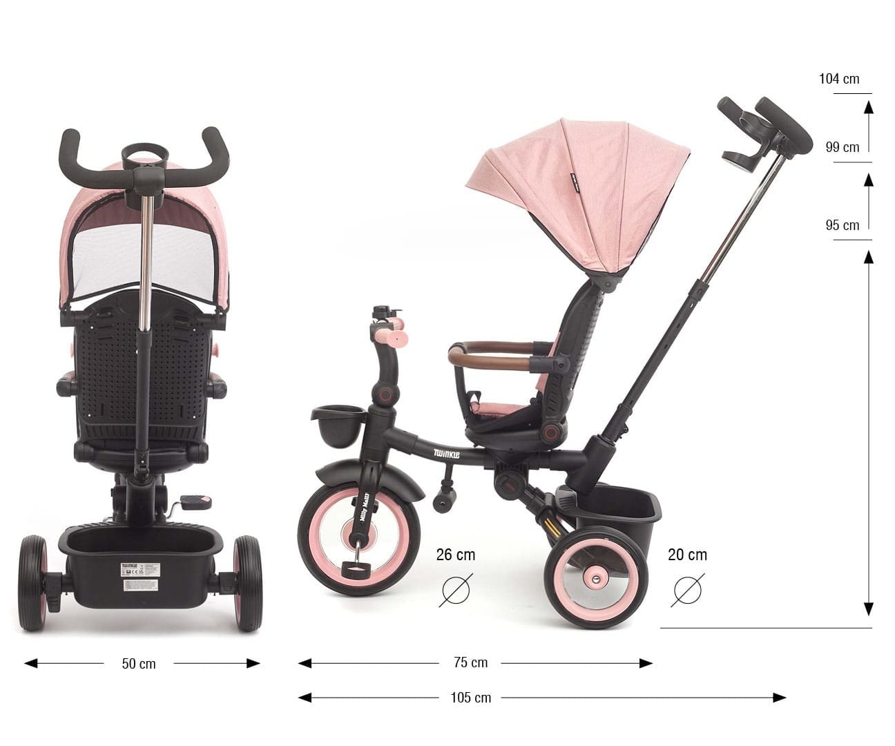 Twinkle 3in1 Augantis Triratukas su Stogeliu ir Stūmimo Rankena 12 Mėn.+ Stumiami Triratukai