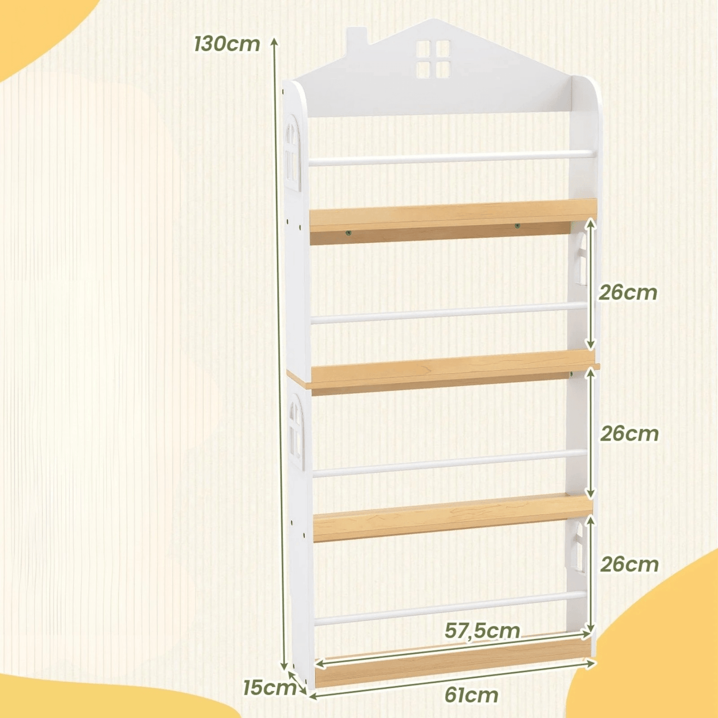 Vaikiška Knygų Lentyna Namo Formos 4 Aukštų su Apsaugomis Balta Žaislų Dėžės Ir Lentynos