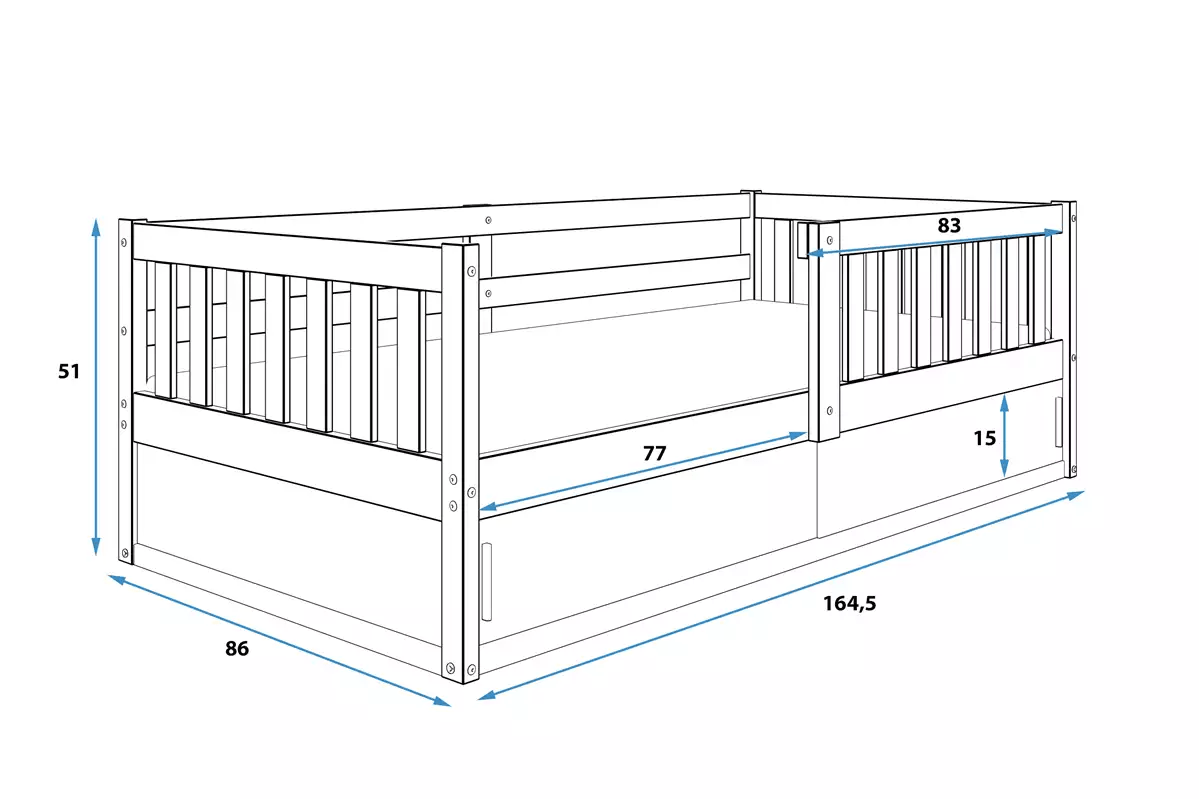 Vaikiška Lova "Smart" + Čiužinys 160x80cm 3 Spalvos Lovos Vienvietės