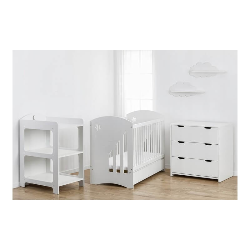 Vaikiška Lovytė "MOON" Su Stalčiumi Ir Čiužiniu Balta Cribs & Toddler Beds