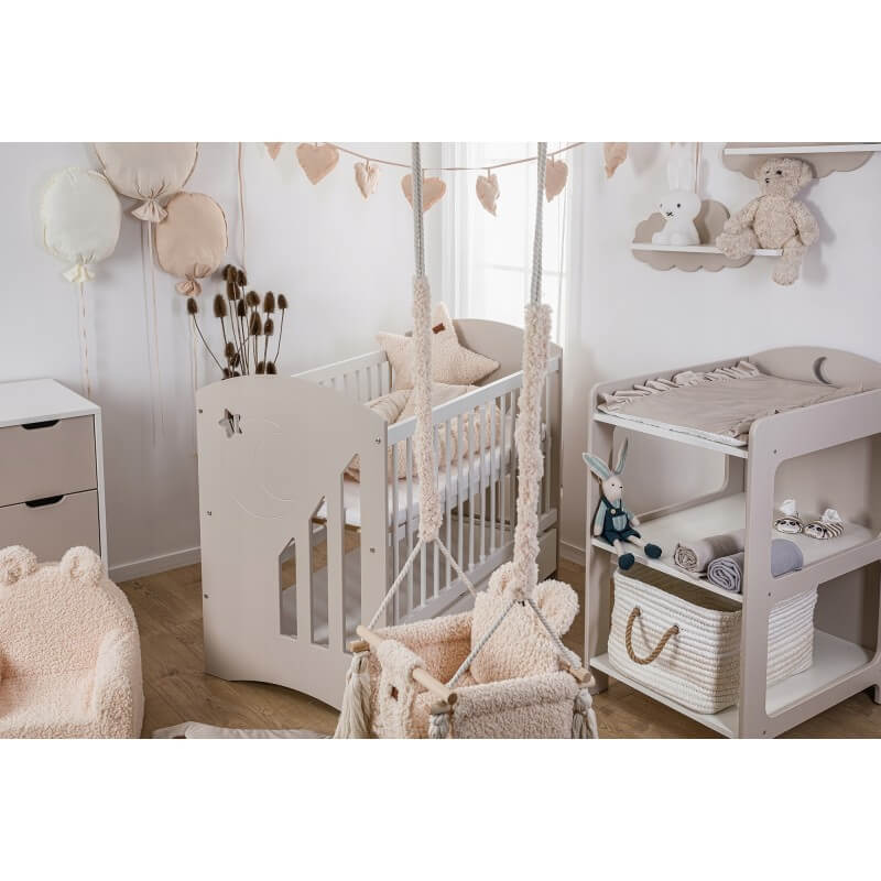 Vaikiška Lovytė "MOON" Su Stalčiumi Ir Čiužiniu Beige Cribs & Toddler Beds