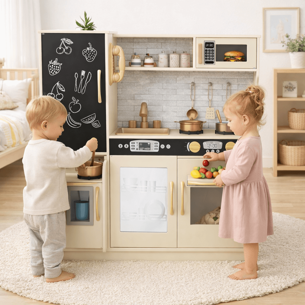 Vaikiška Medinė Virtuvėlė Su Telefonu, Indaplove Ir kitomis tikroviškomis Funkcijomis, Smėlio Vaikiškos Virtuvėlės