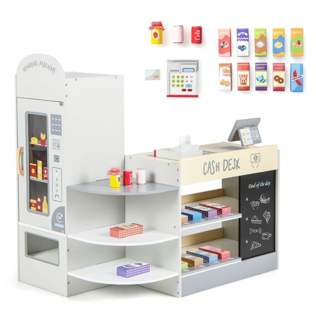 Vaikiška Medinė Žaidimų Parduotuvė Vaikams Su Piešimo Lenta Pilka 89 × 57 × 80 cm Vaikiškos Virtuvėlės