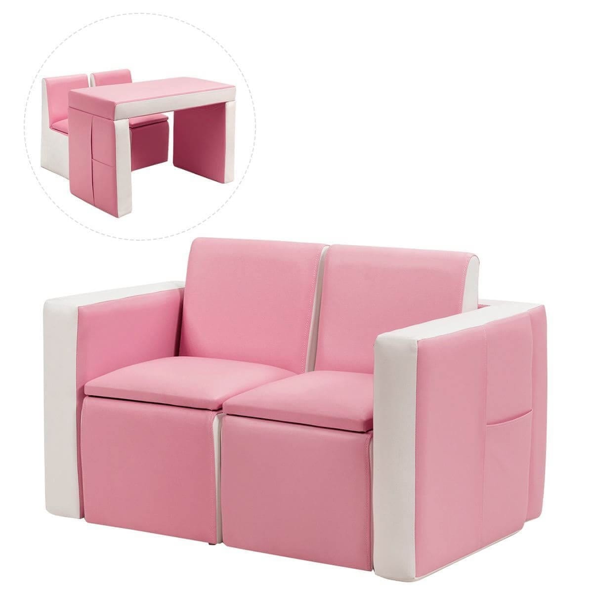 Vaikiška Sofa Su Staliuku Ir Foteliu Funkcija Rožinė Staliukai Kėdutės