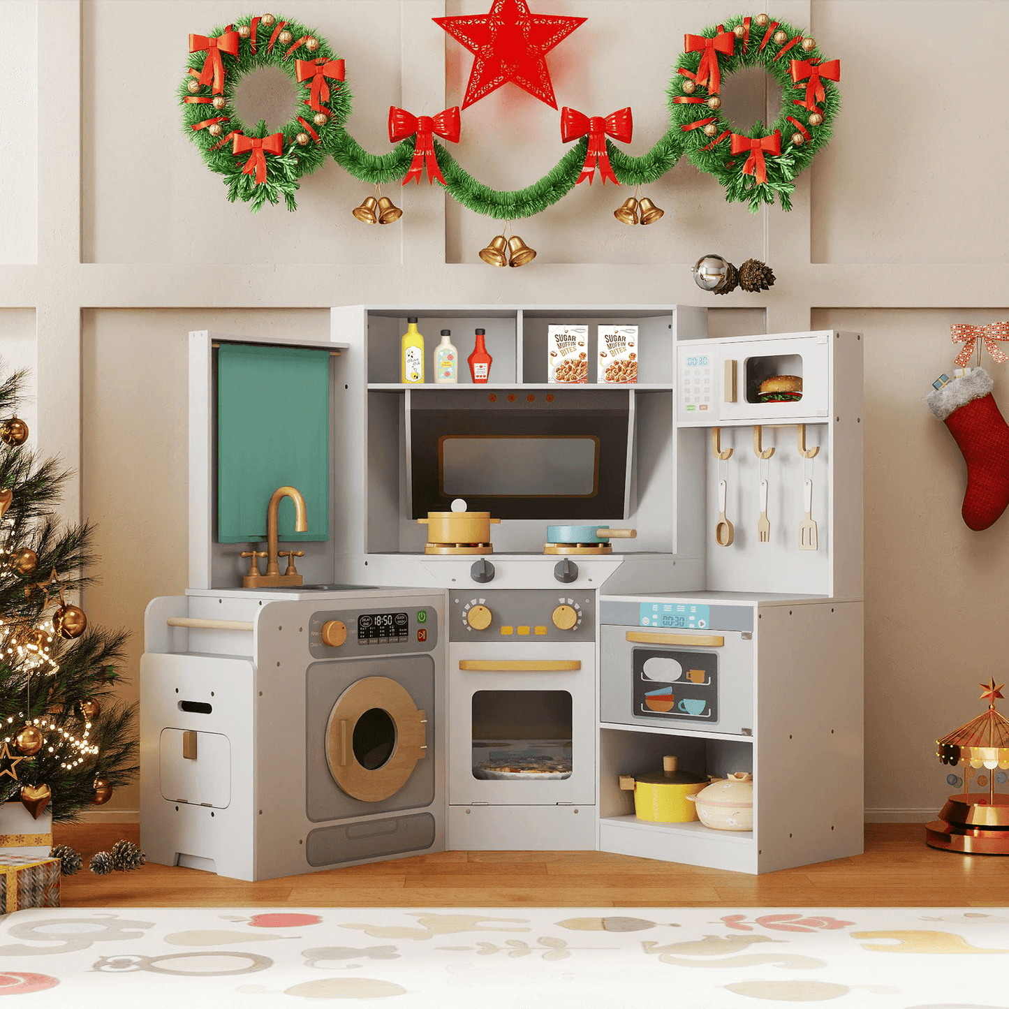 Vaikiška Virtuvėlė Su Skalbimo Mašina Ir Indaplove, Balta Vaikiškos Virtuvėlės