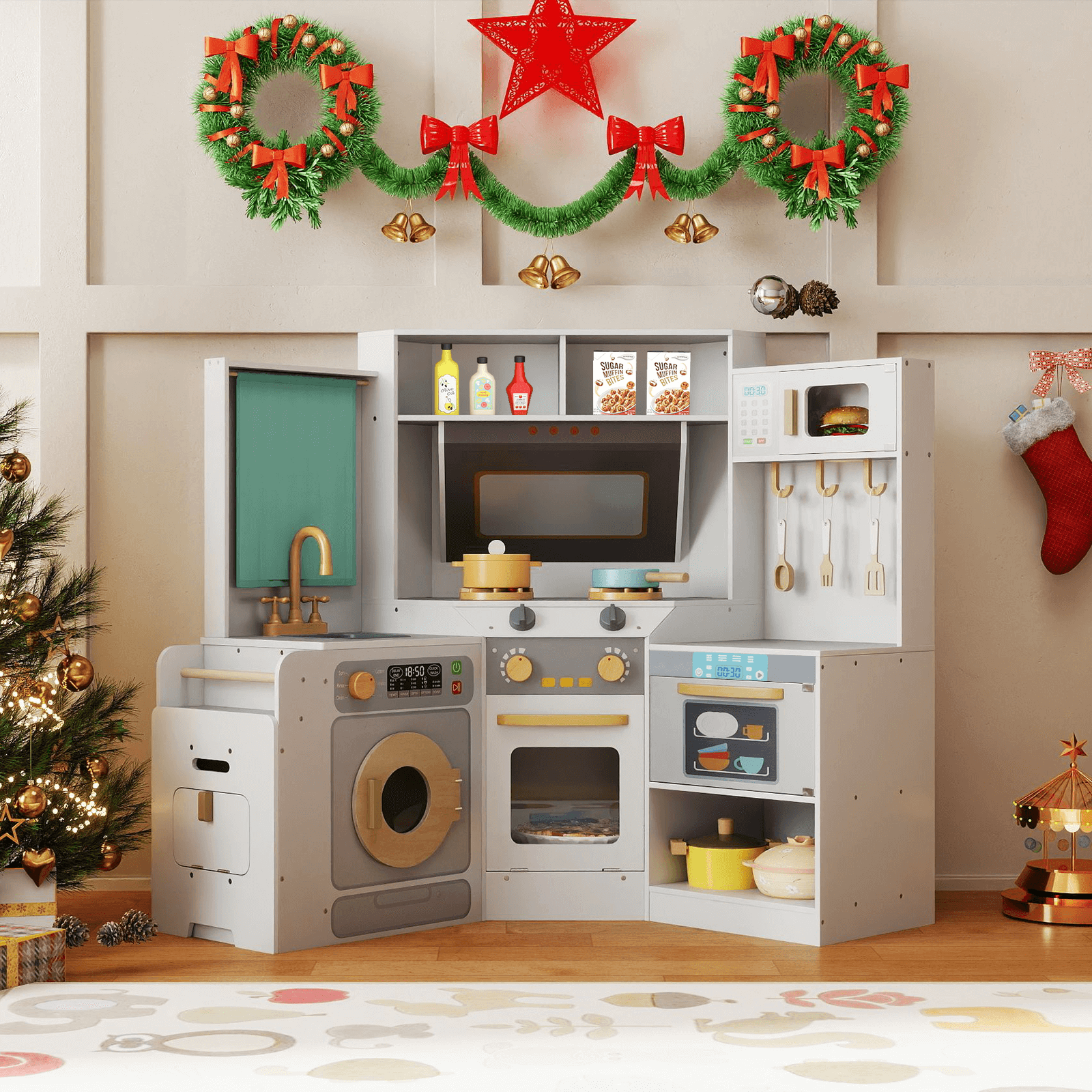 Vaikiška Virtuvėlė Su Skalbimo Mašina Ir Indaplove, Balta Vaikiškos Virtuvėlės