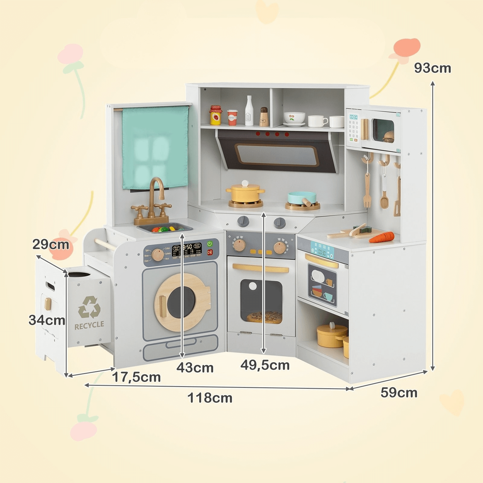 Vaikiška Virtuvėlė Su Skalbimo Mašina Ir Indaplove, Balta Vaikiškos Virtuvėlės