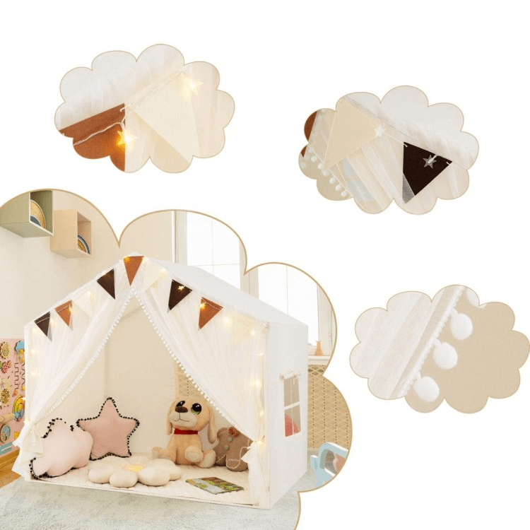 Vaikiška Žaidimų Palapinė Su Lemputėmis ir Vėliavėlėmis, 133 cm Palapinės Vaikams