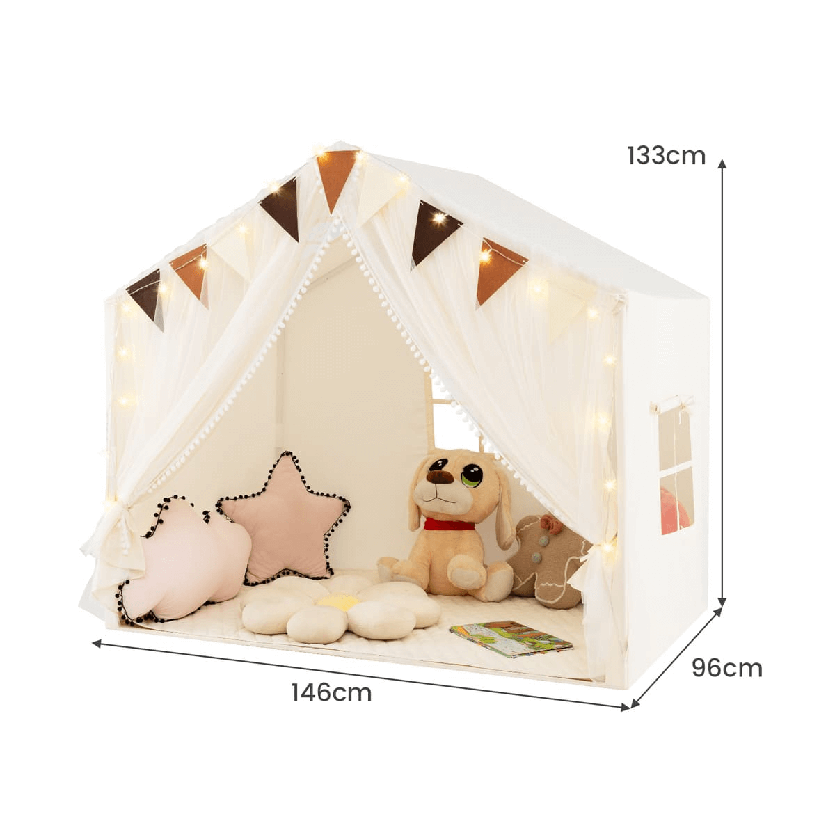 Vaikiška Žaidimų Palapinė Su Lemputėmis ir Vėliavėlėmis, 133 cm Palapinės Vaikams