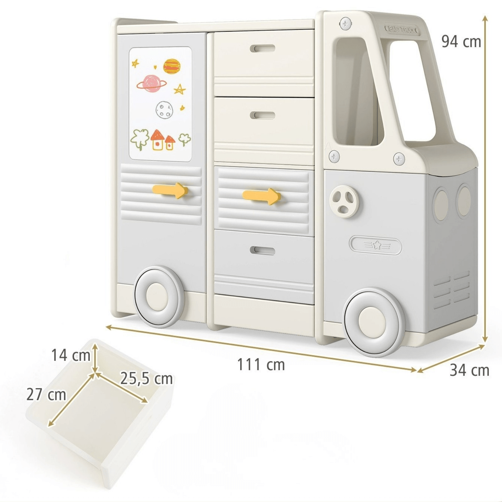 Vaikiška Žaislų Lentyna Autobusas su Kreidine Lenta ir Stalčiais Žaislų Dėžės Ir Lentynos