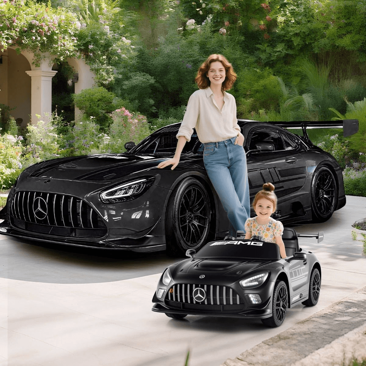 Vaikiškas Automobilis Licencijuotas Mercedes-AMG GT3 Su Pulteliu, Juodas Elektriniai Automobiliai