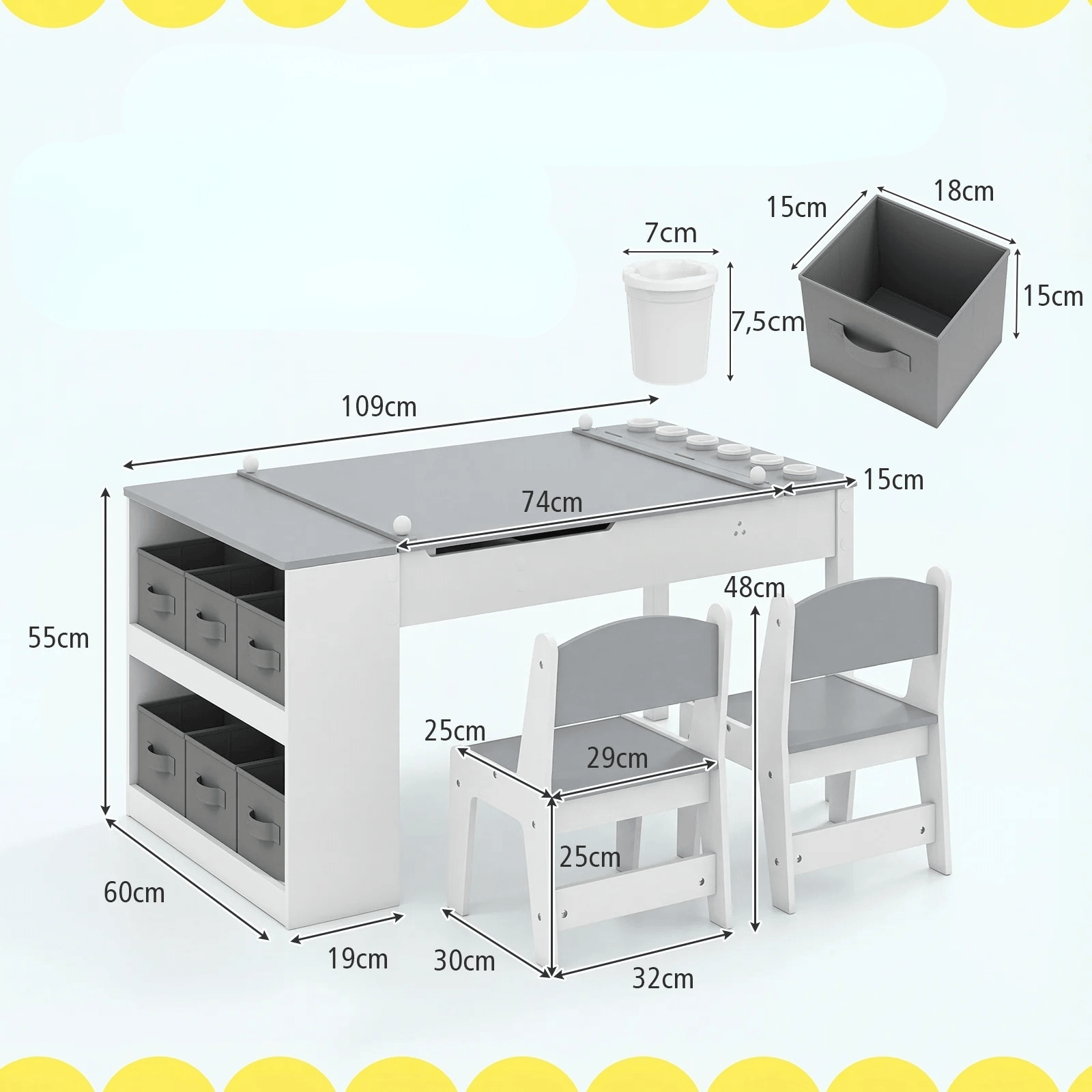 Vaikiškas Dailės Stalas su Molbertu 2in1 su Laikymo Dėžėmis ir 2 Kėdėmis Staliukai Kėdutės
