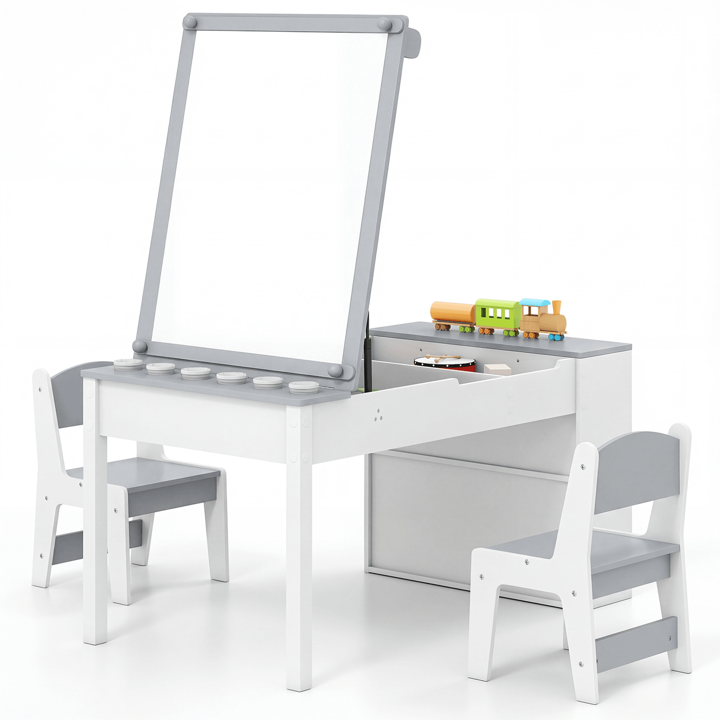 Vaikiškas Dailės Stalas su Molbertu 2in1 su Laikymo Dėžėmis ir 2 Kėdėmis Staliukai Kėdutės