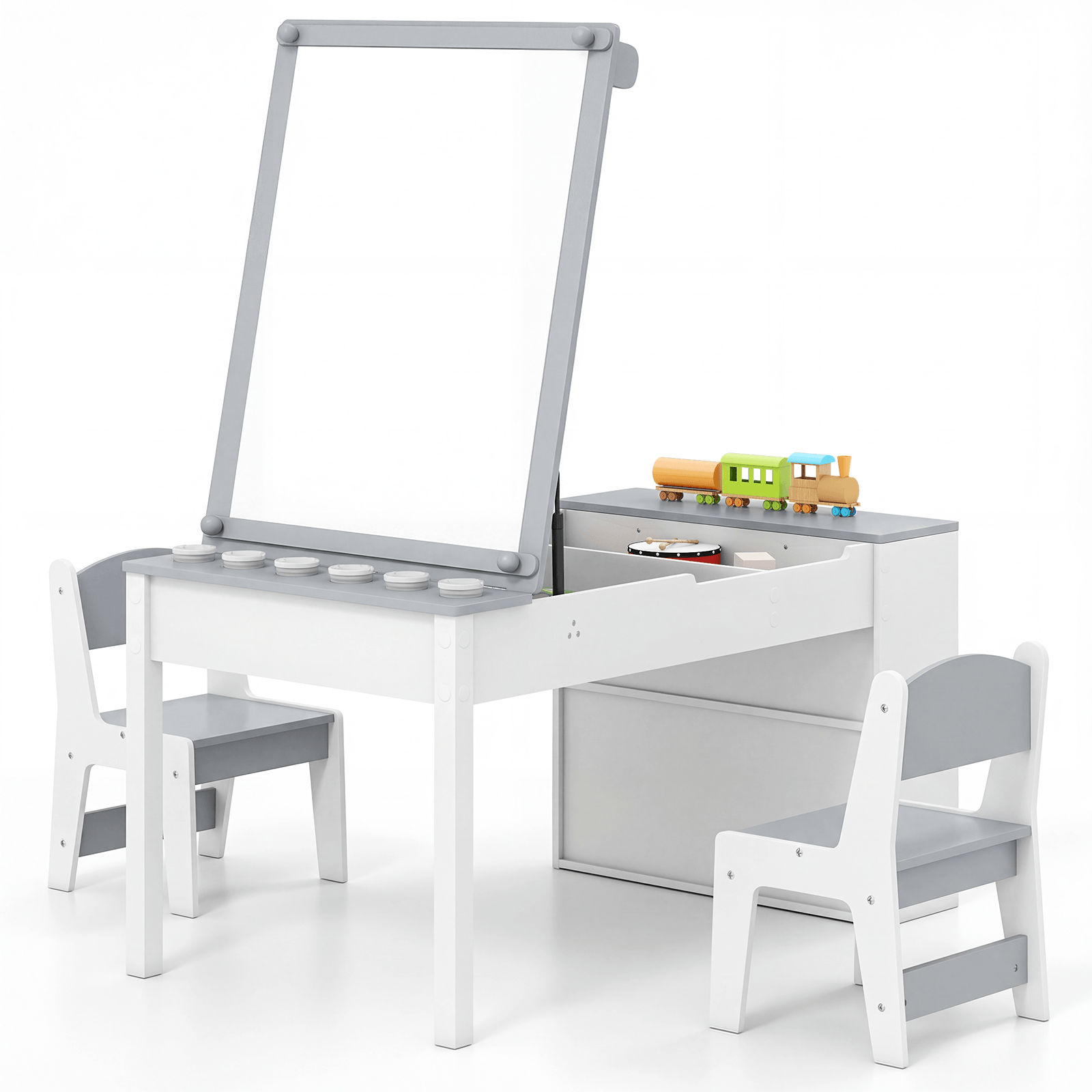 Vaikiškas Dailės Stalas su Molbertu 2in1 su Laikymo Dėžėmis ir 2 Kėdėmis Staliukai Kėdutės