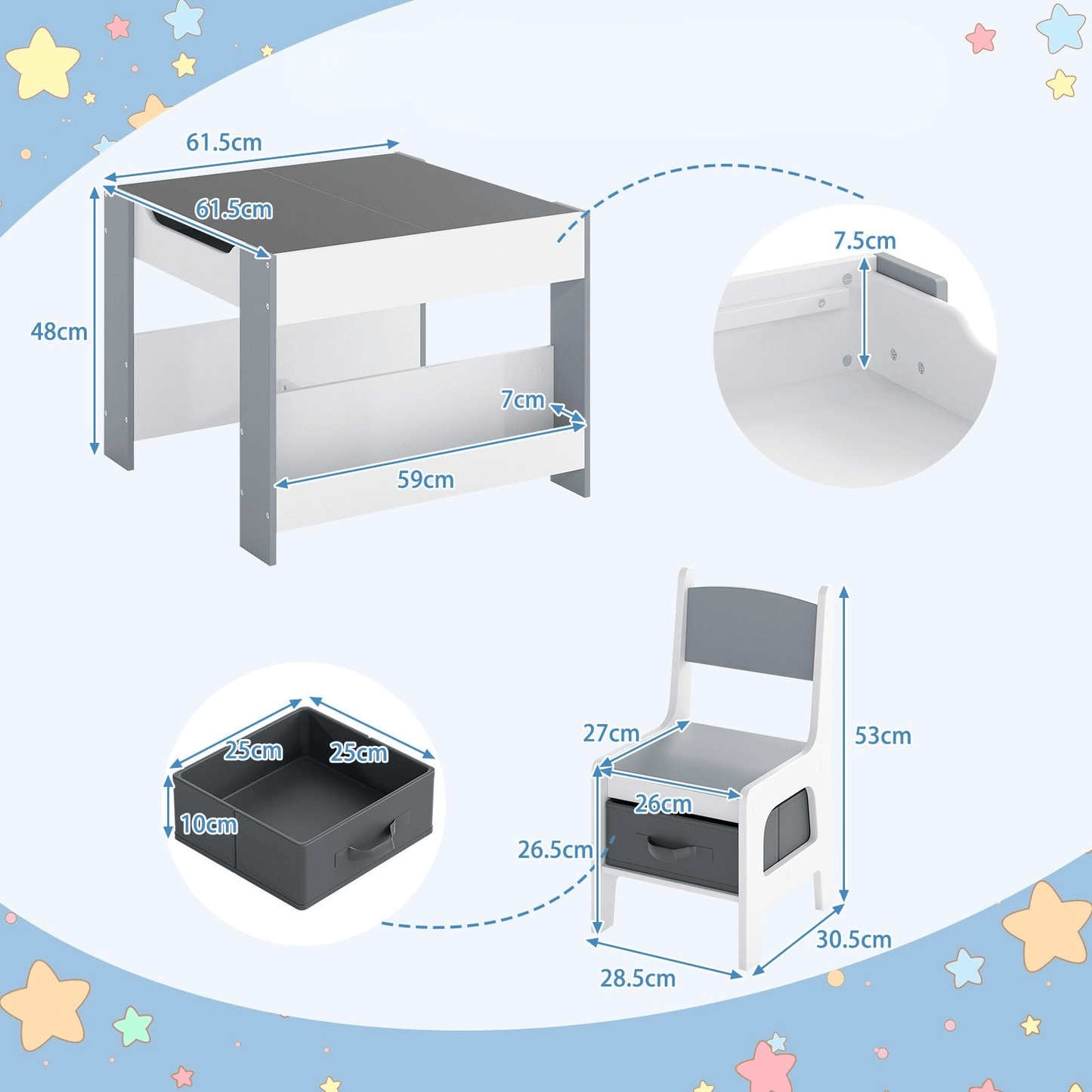 Vaikiškas Dvipusis Stalas Su Kreidos Ir Žymeklių Lenta Ir 2 Kėdėmis Staliukai Kėdutės