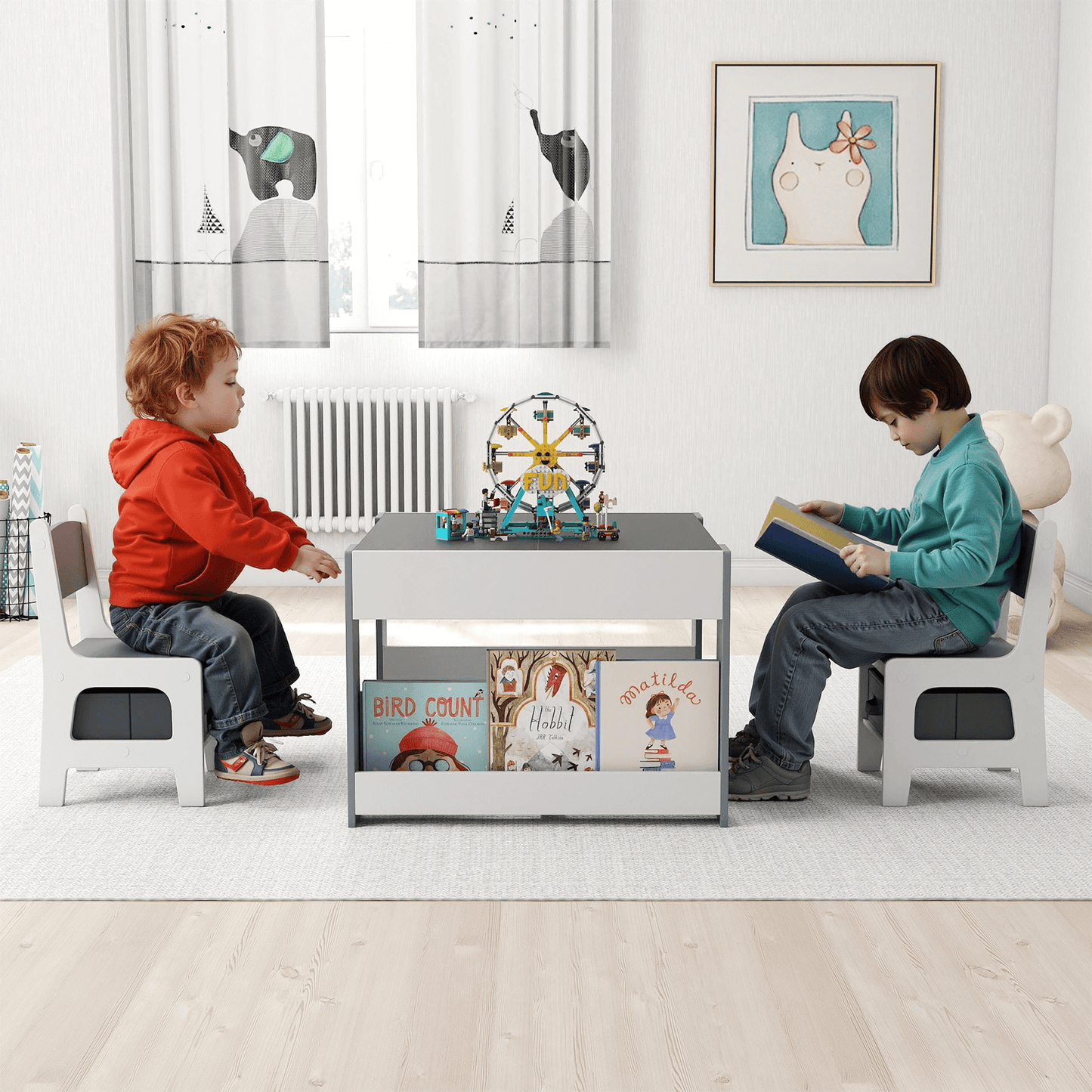 Vaikiškas Dvipusis Stalas Su Kreidos Ir Žymeklių Lenta Ir 2 Kėdėmis Staliukai Kėdutės