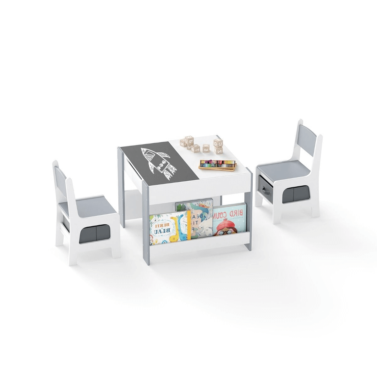 Vaikiškas Dvipusis Stalas Su Kreidos Ir Žymeklių Lenta Ir 2 Kėdėmis Staliukai Kėdutės