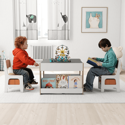Vaikiškas Dvipusis Stalas Su Kreidos Ir Žymeklių Lenta Ir 2 Kėdėmis, Natūrali Spalva Staliukai Kėdutės