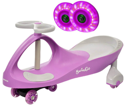 Vaikiškas dviratis Svingis "SwinGo" Violetinis Guminiai LED Ratai Svingiai