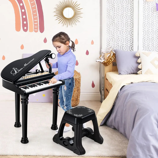 Vaikiškas Elektrinis Fortepijonas Su Kėdute, Juodas Vaikiškas Muzikos Instrumentas