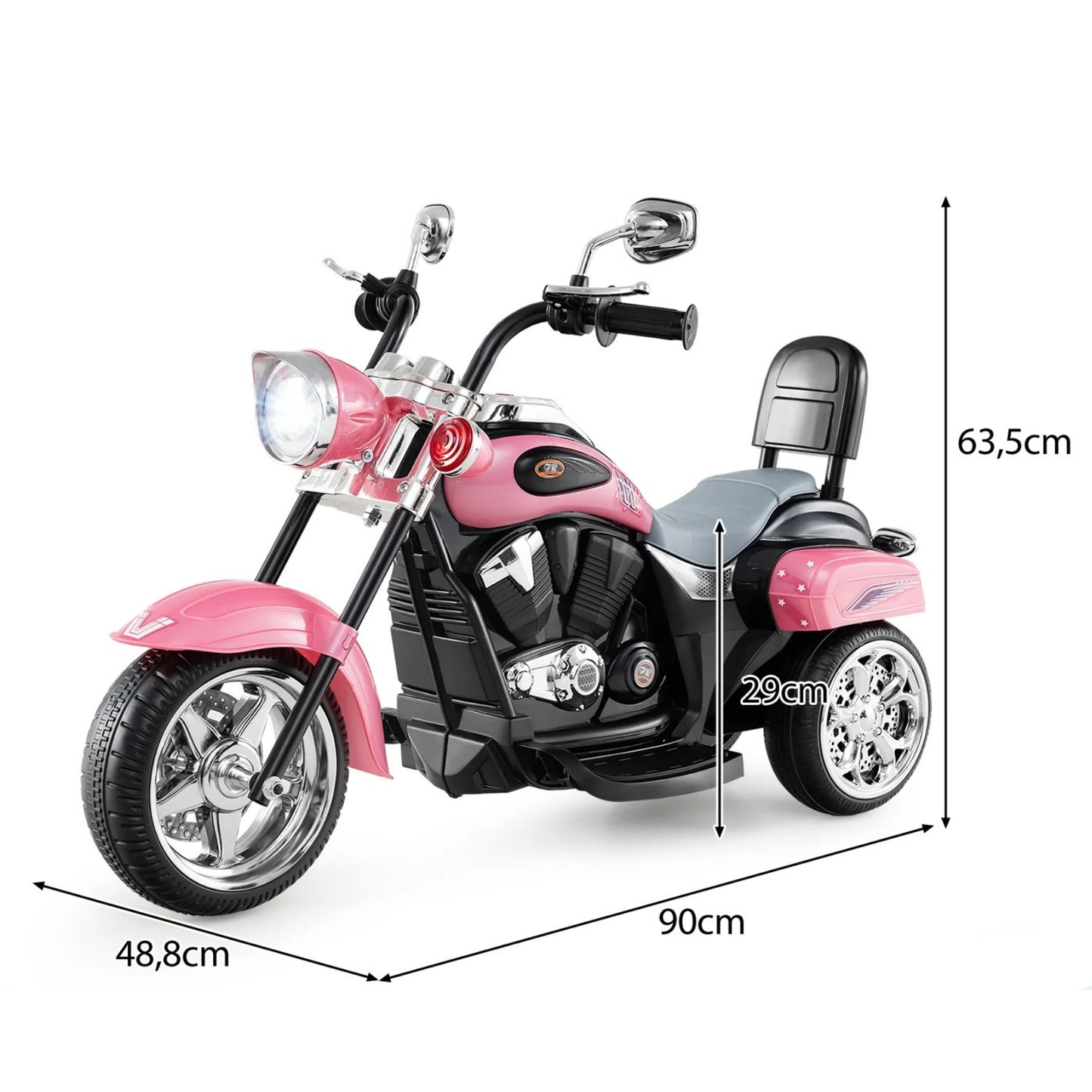 Rožinio elektrinio triračio motociklo matmenų schema