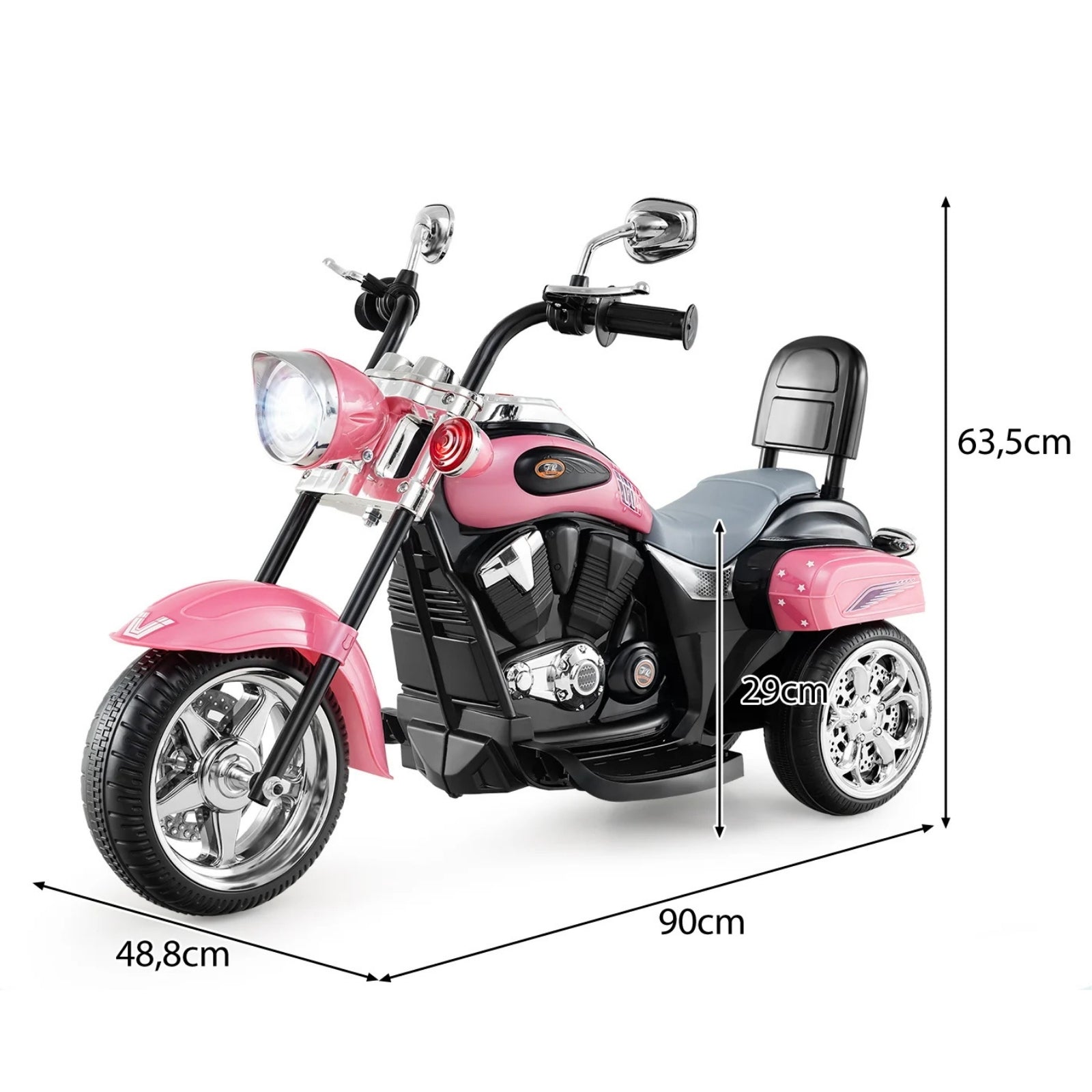 Rožinio elektrinio triračio motociklo matmenų schema