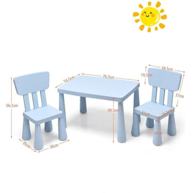 Vaikiškas Komplektas Staliukas ir 2 kėdėmis 76,5 x 54,5 x 49,5 cm, Mėlyna Staliukai Kėdutės