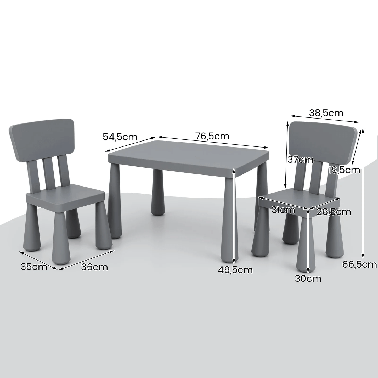 Vaikiškas Komplektas Staliukas ir 2 kėdėmis 76,5 x 54,5 x 49,5 cm, Pilkas Staliukai Kėdutės