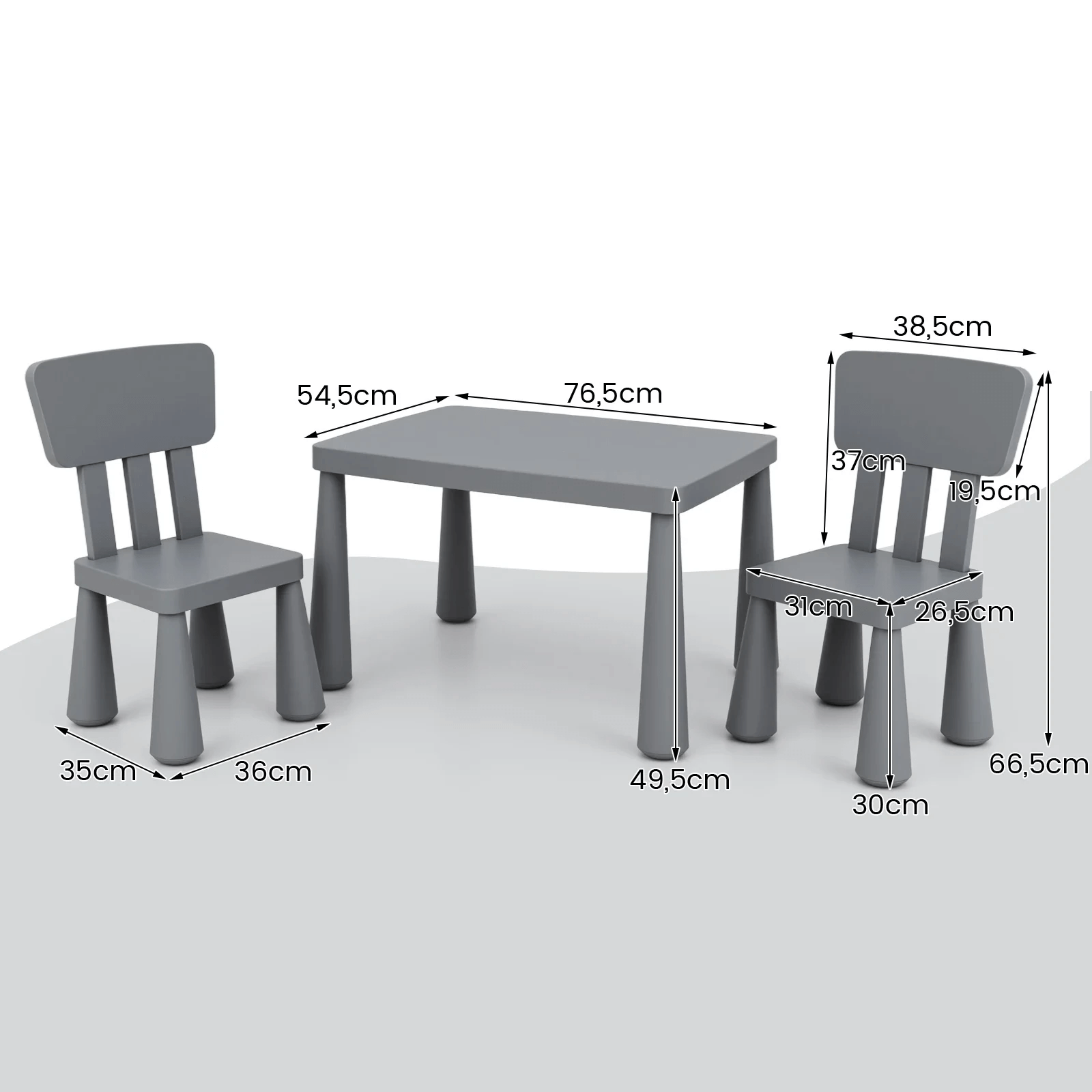 Vaikiškas Komplektas Staliukas ir 2 kėdėmis 76,5 x 54,5 x 49,5 cm, Pilkas Staliukai Kėdutės