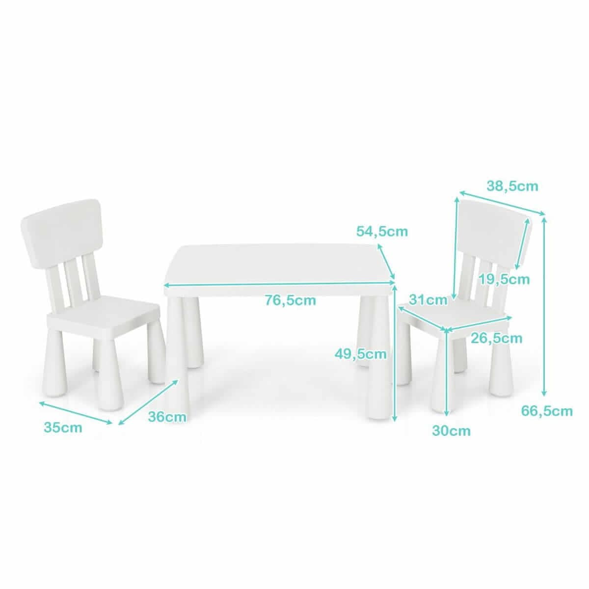 Vaikiškas Komplektas Staliukas ir 2 kėdutės, Balta Spalva 76,5 x 54,5 x 49,5 cm, 1318 Staliukai Kėdutės