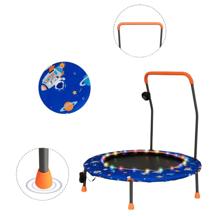 Vaikiškas Mini Batutas Su LED Lemputėmis Ir Rankena 92 cm, Mėlynas Batutai