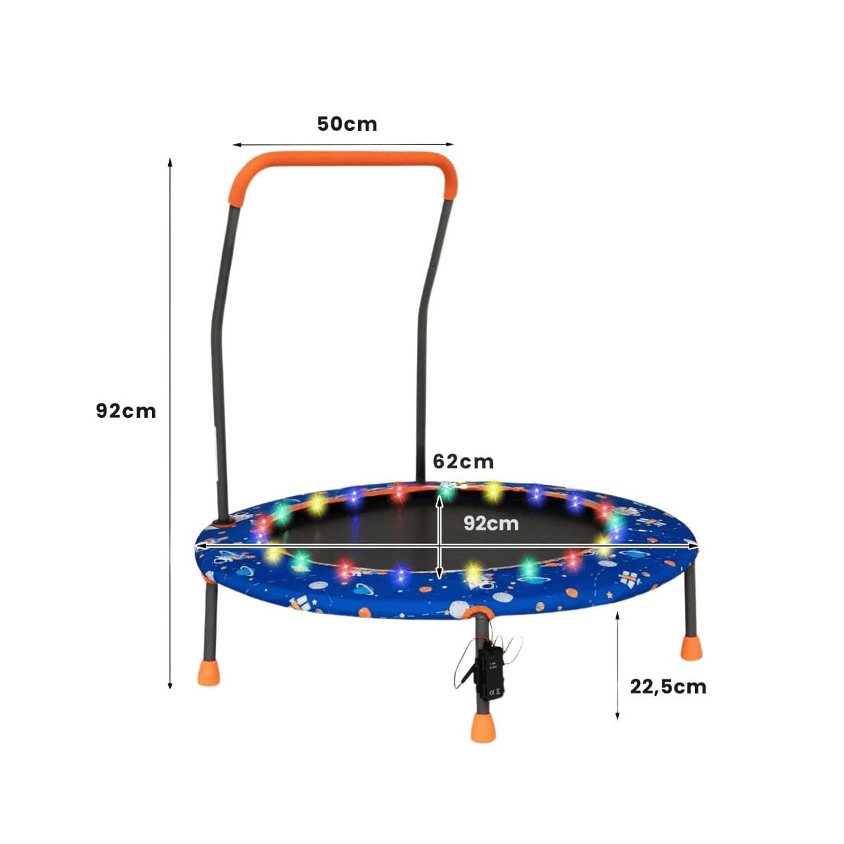 Vaikiškas Mini Batutas Su LED Lemputėmis Ir Rankena 92 cm, Mėlynas Batutai