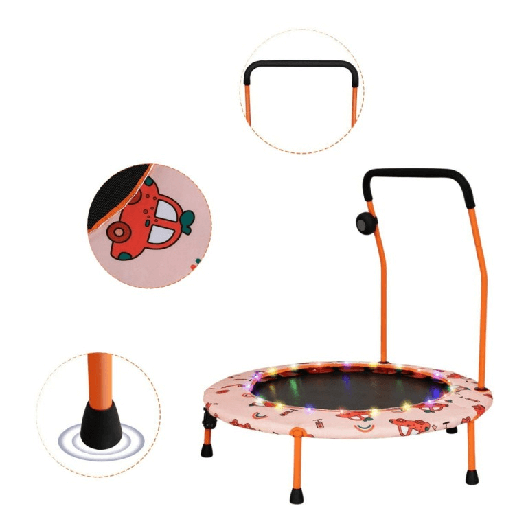 Vaikiškas Mini Batutas Su LED Lemputėmis Ir Rankena 92 cm,  Oranžinė Batutai
