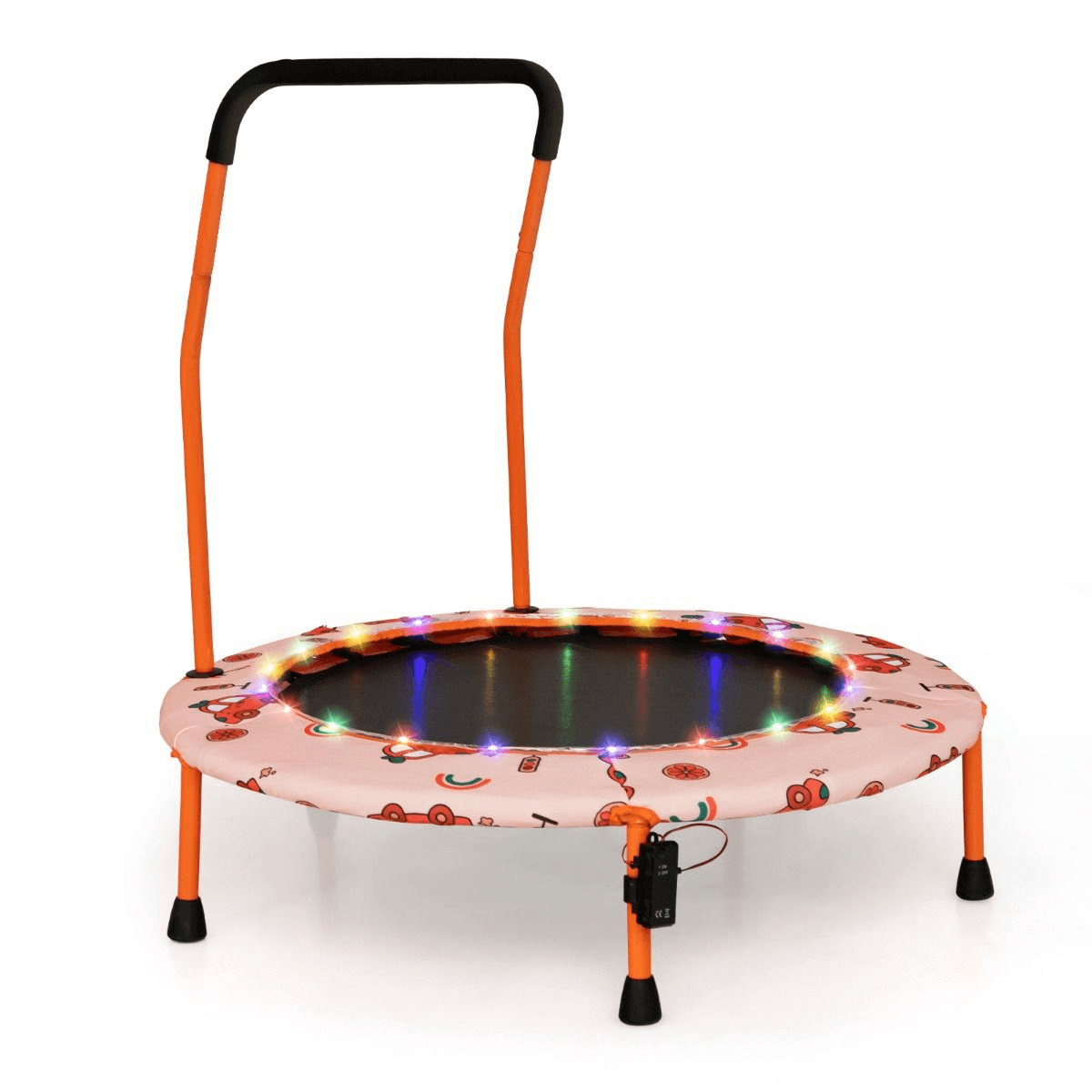 Vaikiškas Mini Batutas Su LED Lemputėmis Ir Rankena 92 cm,  Oranžinė Batutai