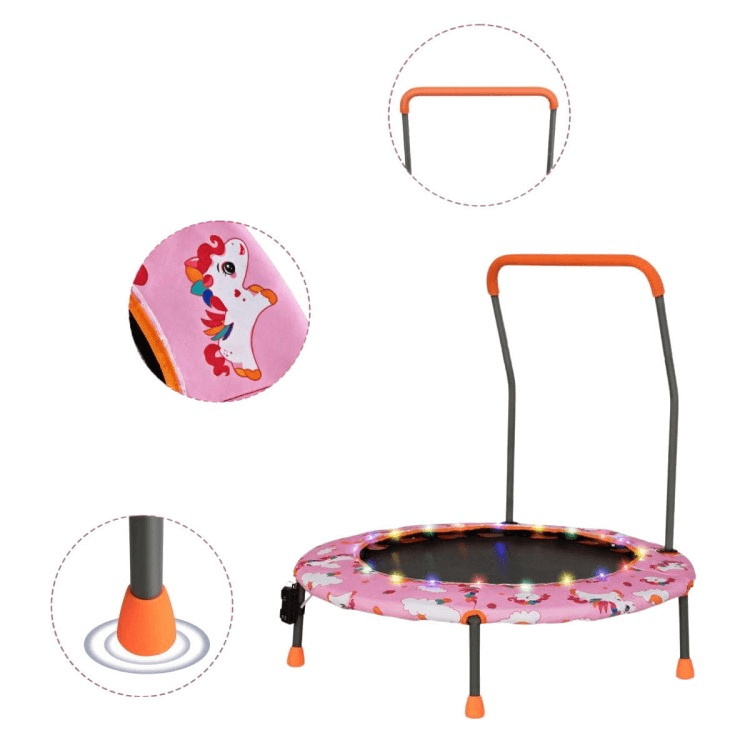 Vaikiškas Mini Batutas Su LED Lemputėmis Ir Rankena 92 cm, Rožinis Batutai