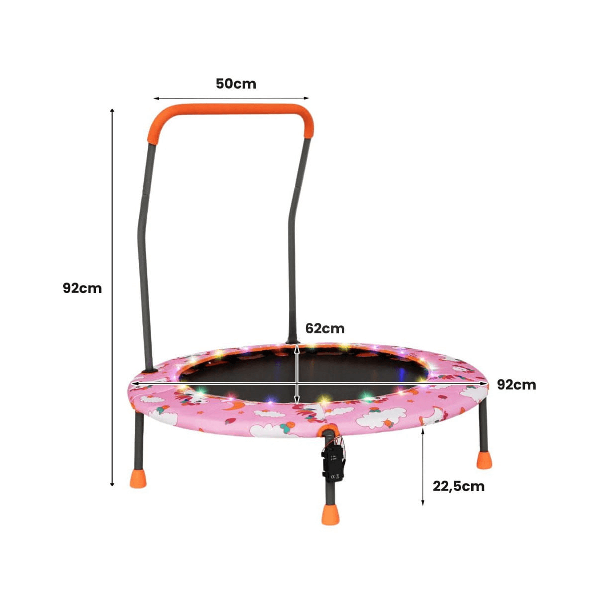 Vaikiškas Mini Batutas Su LED Lemputėmis Ir Rankena 92 cm, Rožinis Batutai