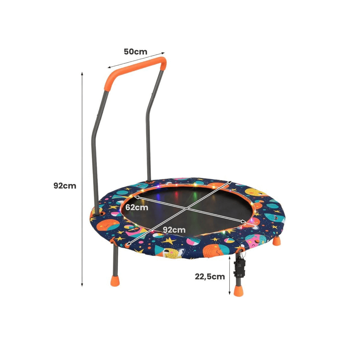 Vaikiškas Mini Batutas Su LED Lemputėmis Ir Rankena 92 cm, Tamsiai Mėlynas Batutai