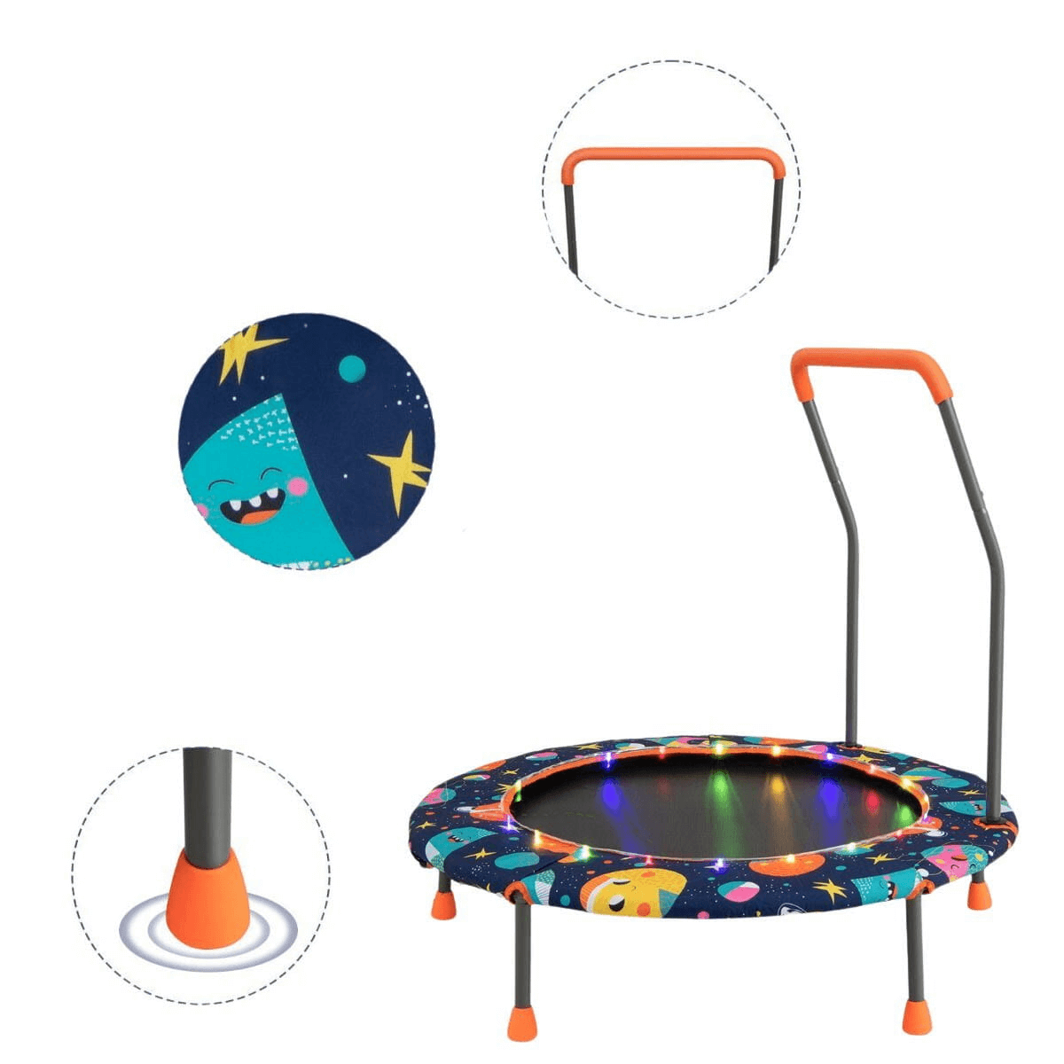 Vaikiškas Mini Batutas Su LED Lemputėmis Ir Rankena 92 cm, Tamsiai Mėlynas Batutai