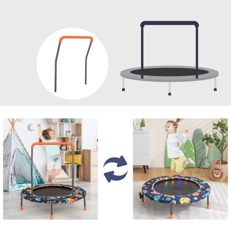 Vaikiškas Mini Batutas Su LED Lemputėmis Ir Rankena 92 cm, Tamsiai Mėlynas Batutai