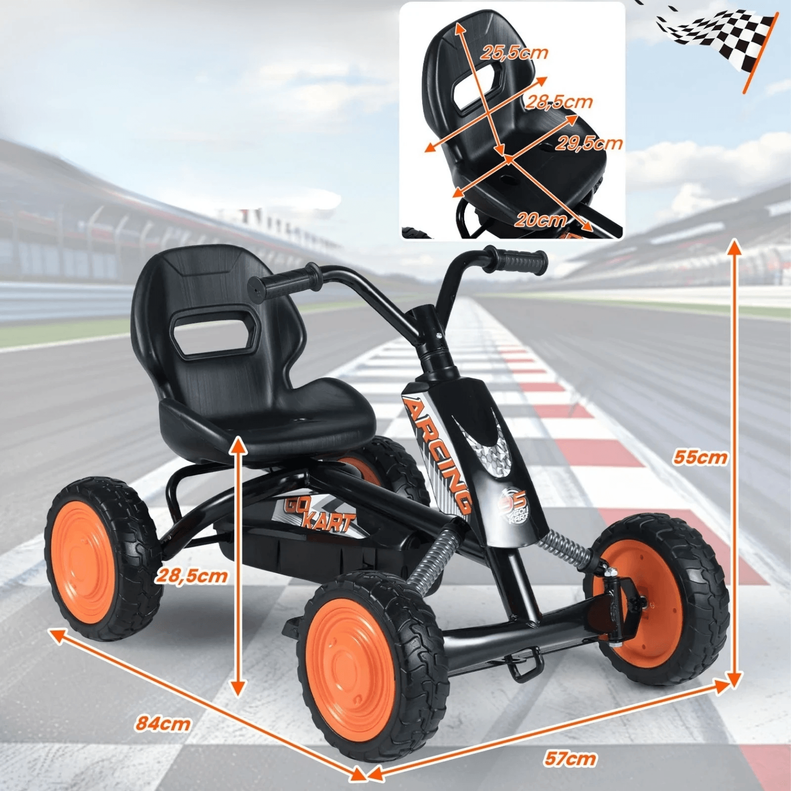 Vaikiškas Pedalinis Kartingas su Reguliuojama Sėdyne 3–8 m 84×57×55 cm Minami Kartingai